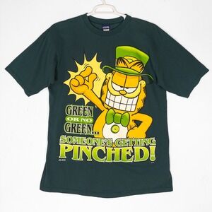 VTG 90s Garfield Pinched Graphic Tee Mens L St Patricks Day Made in USA